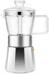 GEESTA Premium Crystal Glass-Top Stovetop Espresso Moka Pot - 6 cup - Coffee Maker