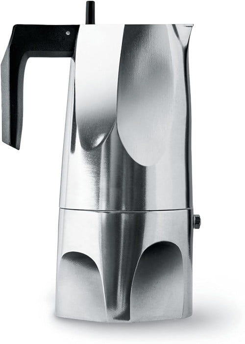 Alessi MT18-6 Ossidiana Stove Top Espresso 6 Cup Coffee Maker in Aluminium Casting Handle And Knob in Thermoplastic Resin, Black