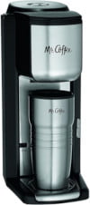 Mr. Coffee Single Cup Coffee Maker with Travel Mug and Built-In Grinder